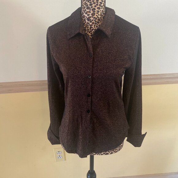 NWT Abercrombie and Finch Orange Black Glitter Collared Shirt M L10 - Picture 1 of 4